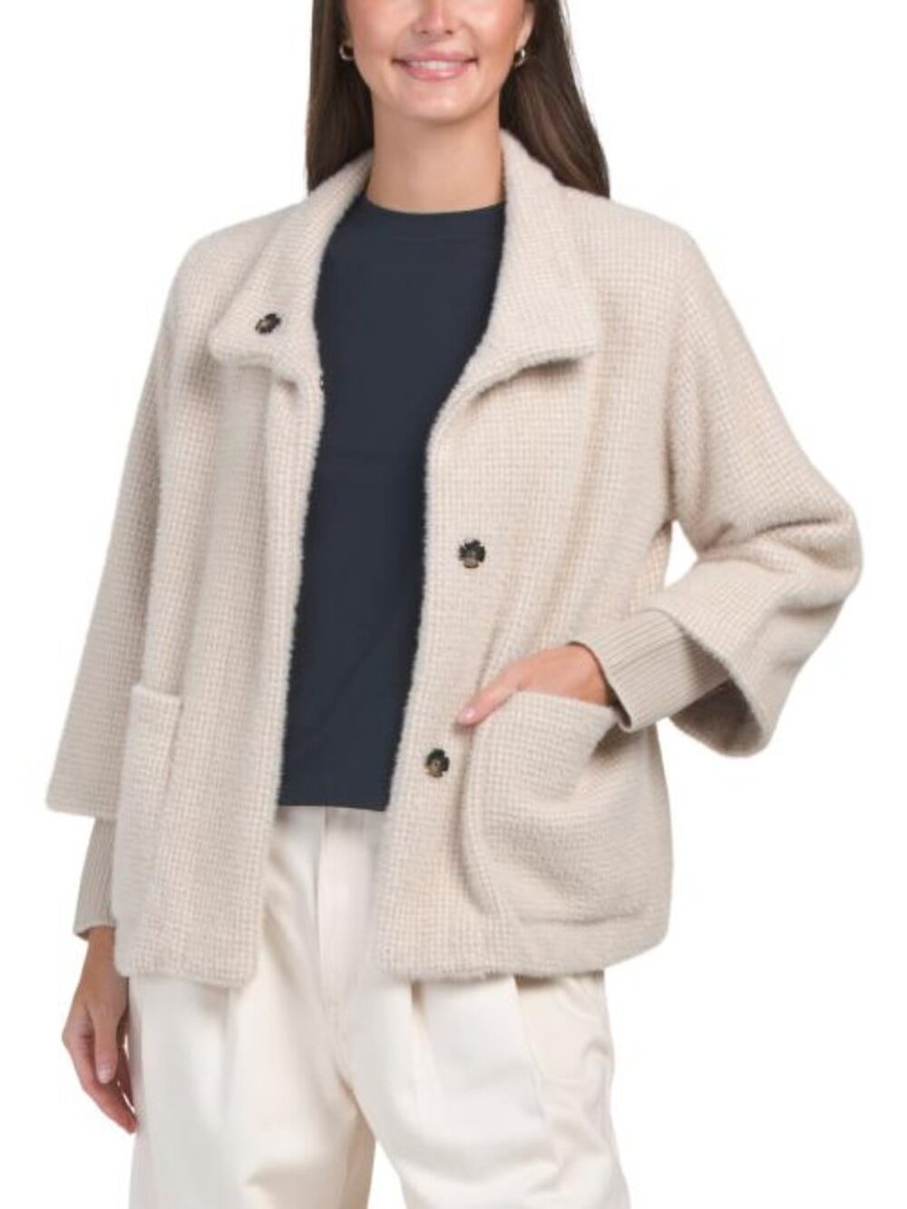WEATHERPROOF Faux Cashwool Coat With Knit Sleeves